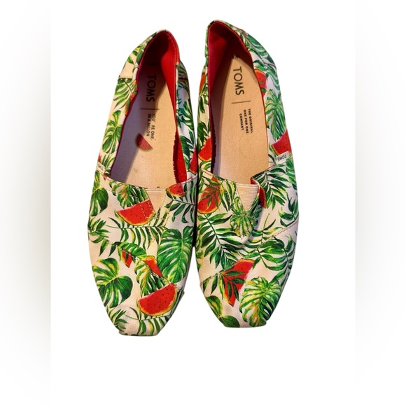 TOMS Classic Spanish Villa Watermelon Palms Print Womens Espadrilles Size W8 - Picture 2 of 7